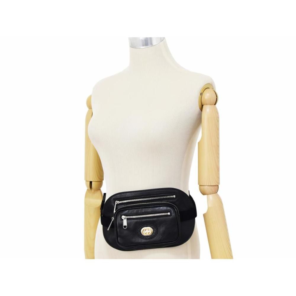 Gucci Waist Bag Body Bag Hip Bag Interlocking Leather Black - Picture 9 of 10